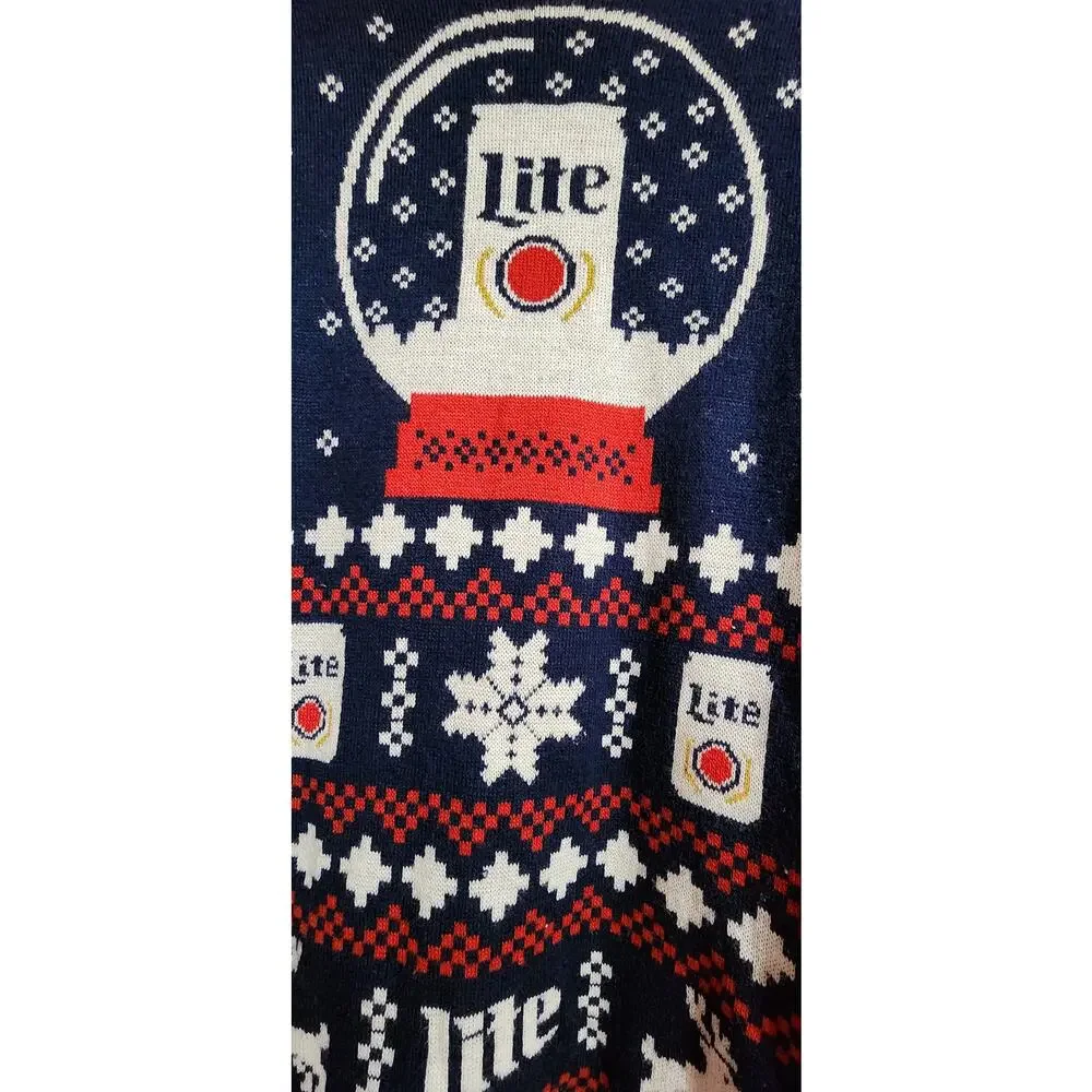 Miller Lite Ugly Christmas Sweater Men Holiday Fair Isle Snow Globe Beer Graphic